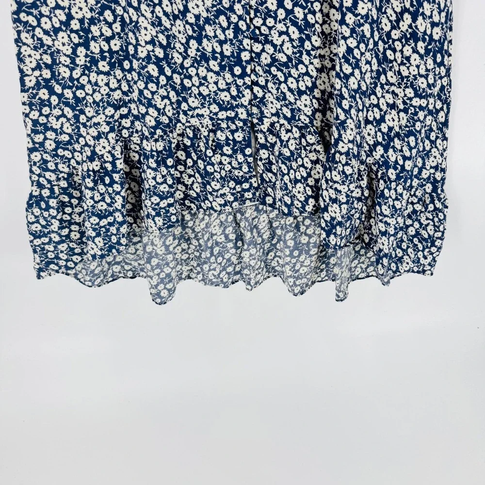 Rails Jade Dress Navy Camellia Floral Print Medium V-Neck Long Sleeve Ruffle Hem